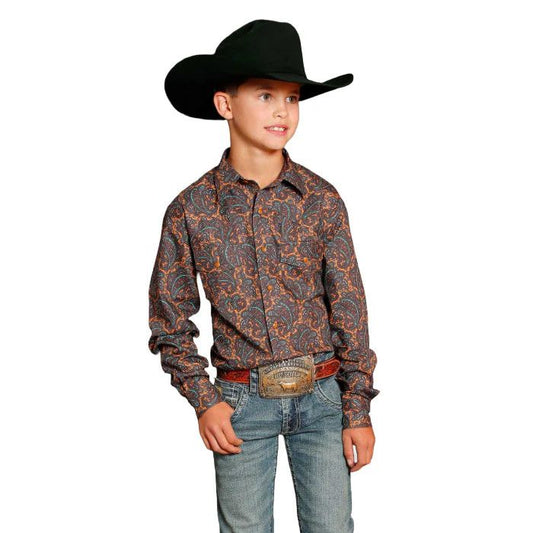 CINCH BOYS BROWN PRINT LS