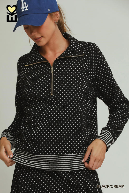 POLKA-DOT BLACK/CREAM ZIP TOP