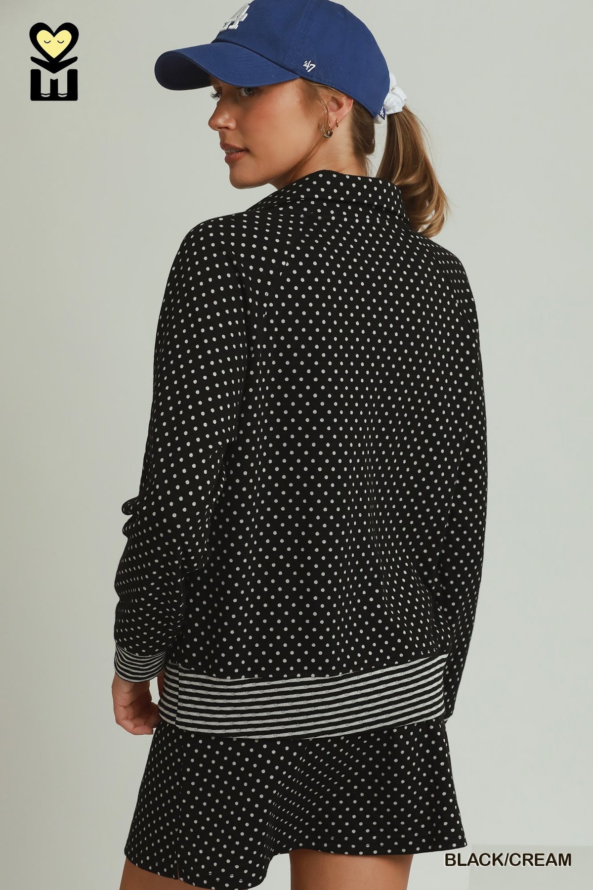 POLKA-DOT BLACK/CREAM ZIP TOP