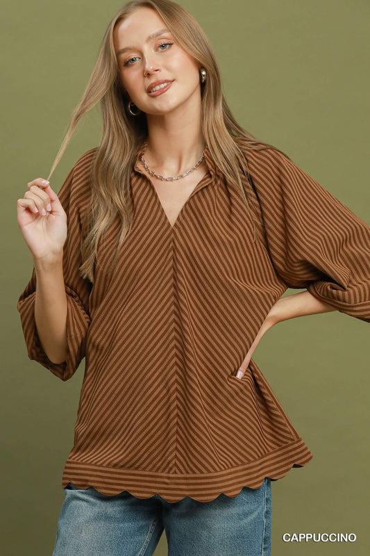 V-NECK CAPPUCCINO STRIPE TOP