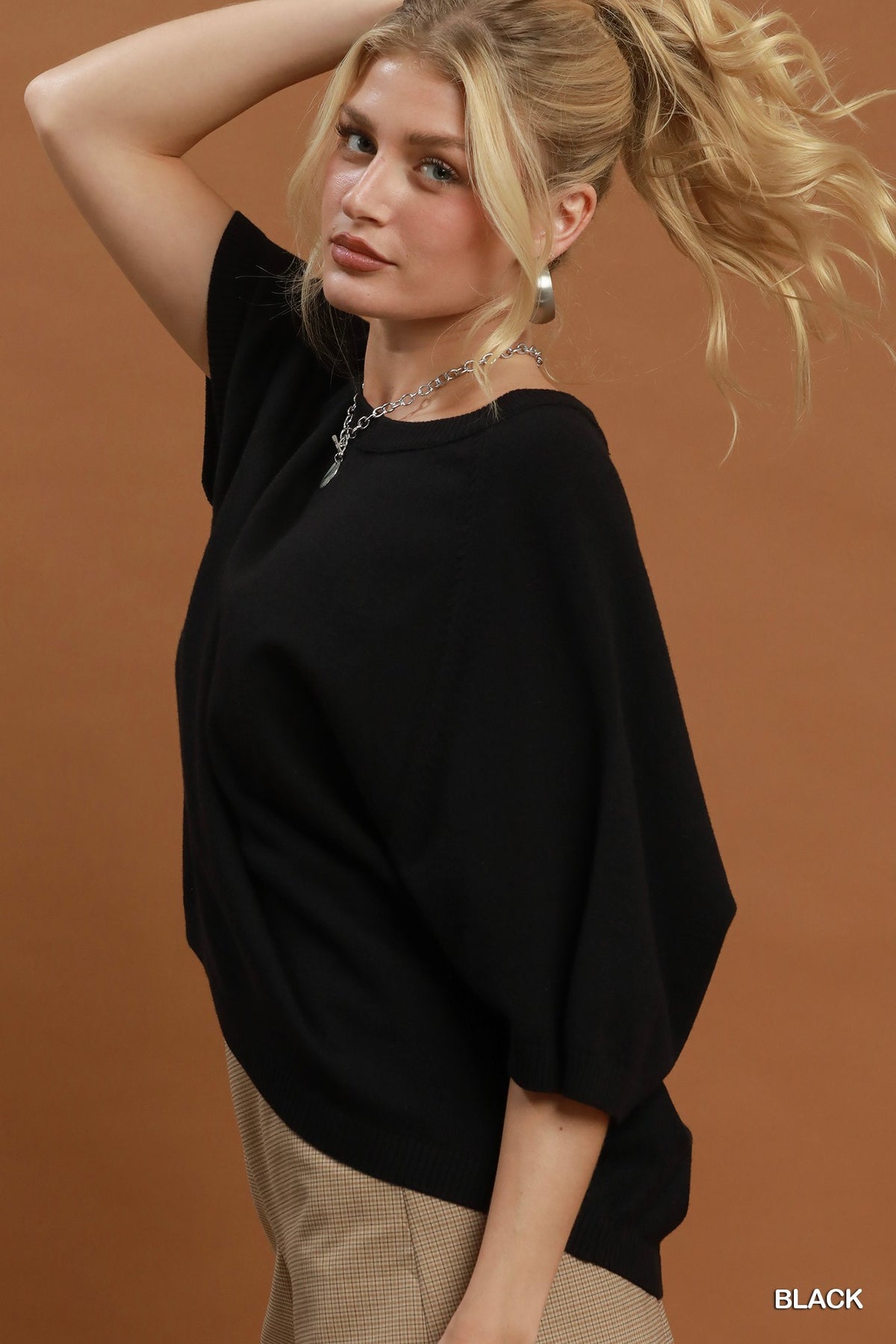 DOLMAN BLACK KNIT SWTR