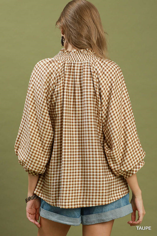 CLASS GINGHAM TAUPE TOP