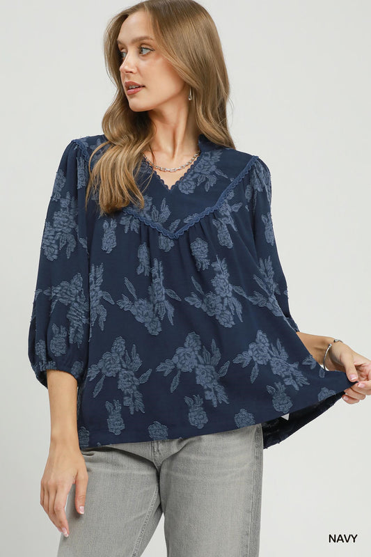 FLORAL NAVY BABYDOLL TOP
