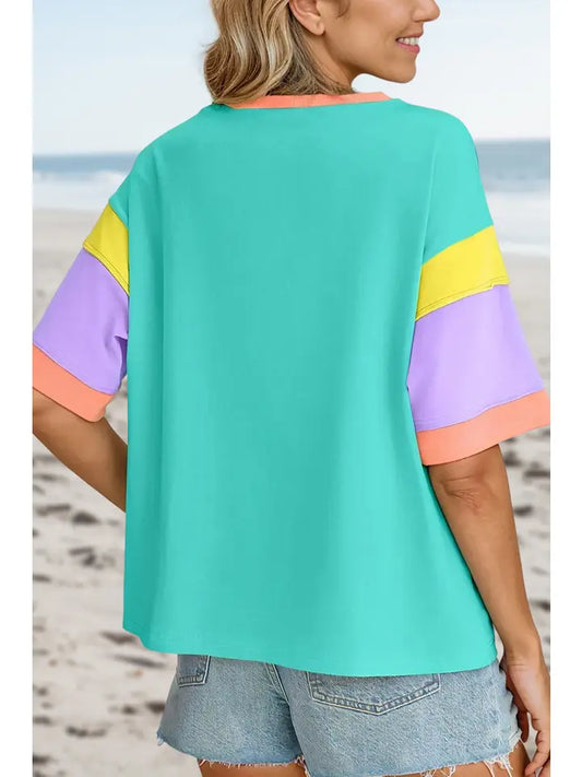 BLUE COLOR BLOCK SS TOP