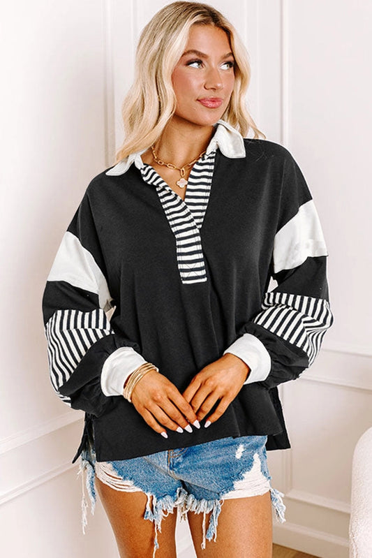 COLLAR STRIPE PATCH SWEATER