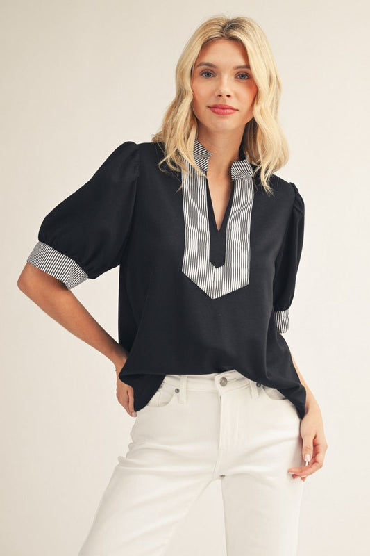 CONTRAST STRIPE BLACK TOP