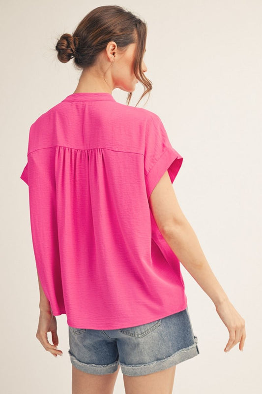 V-NECK SOLID HOT PINK TOP
