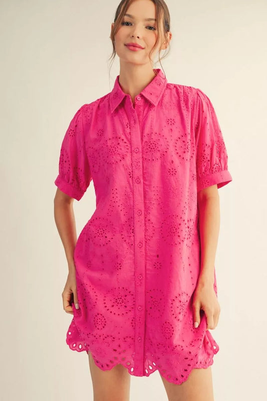 SCALLOP HEM PINK DRESS