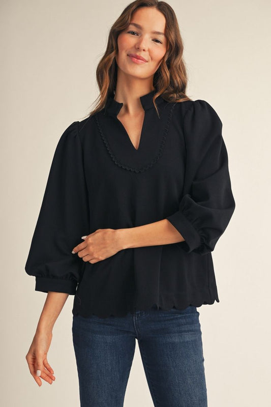SCALLOP HEM BLACK TOP