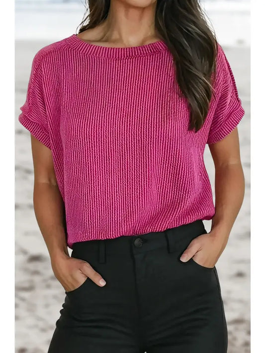 PINK TEXTURED SS TOP
