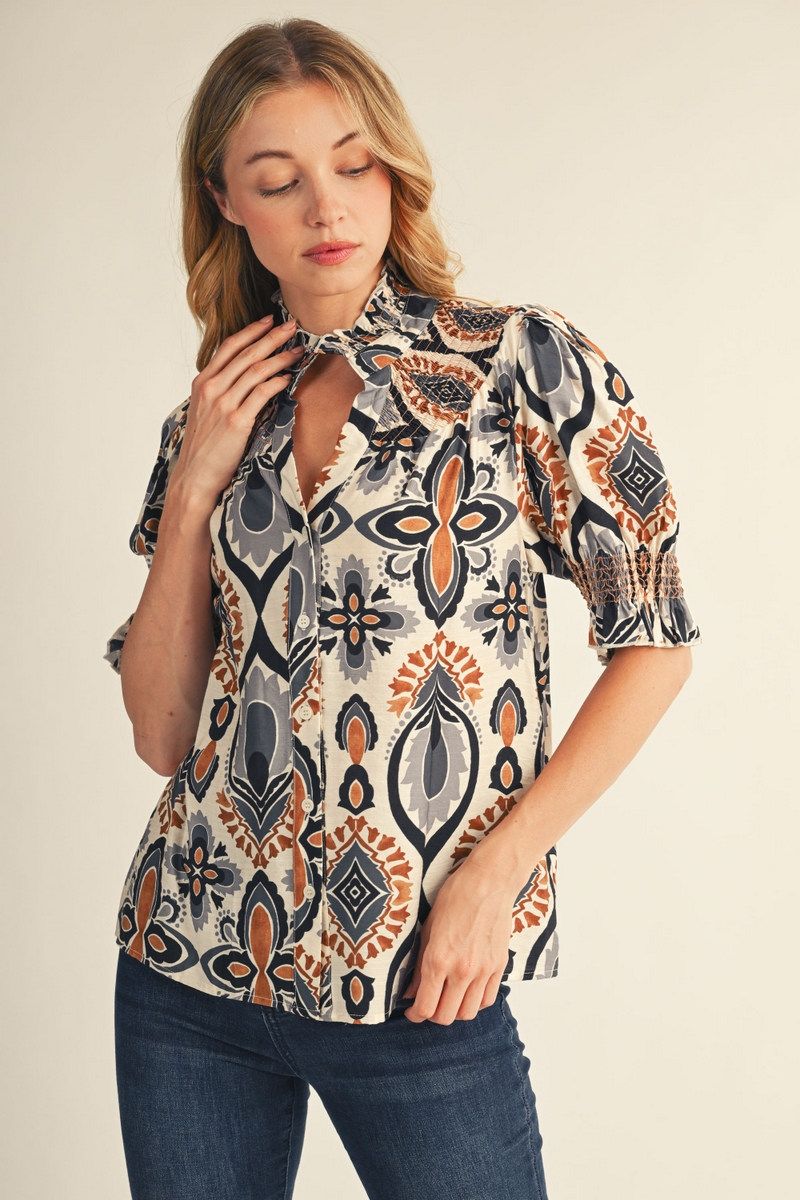 BOHO RUFFLE BLACK/GREY TOP