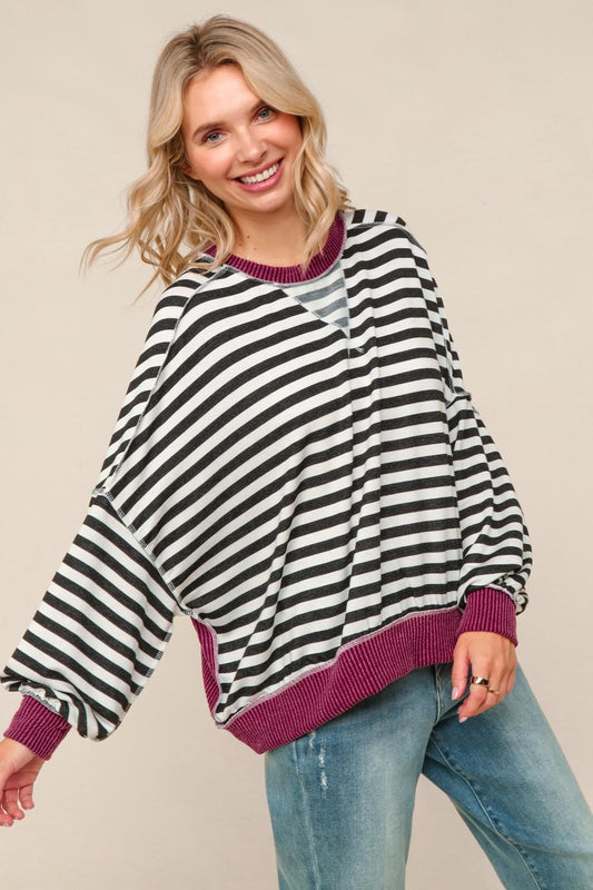 FALL STRIPED BLK/WINE LONGSLEEVE