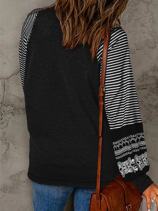 STRIPED RAGLAN BLACK TOP
