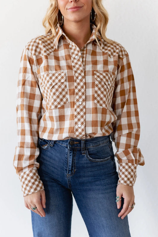 GINGHAM MIXED TAN LS