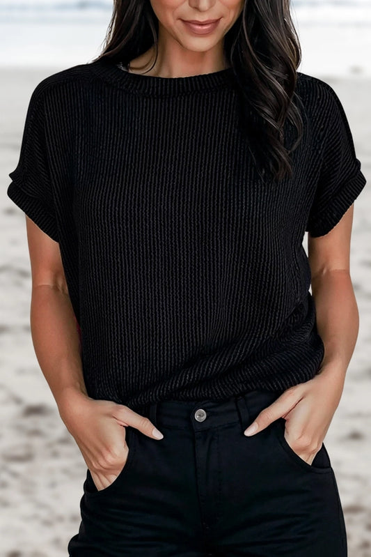 BLACK TEXTURED SS TOP