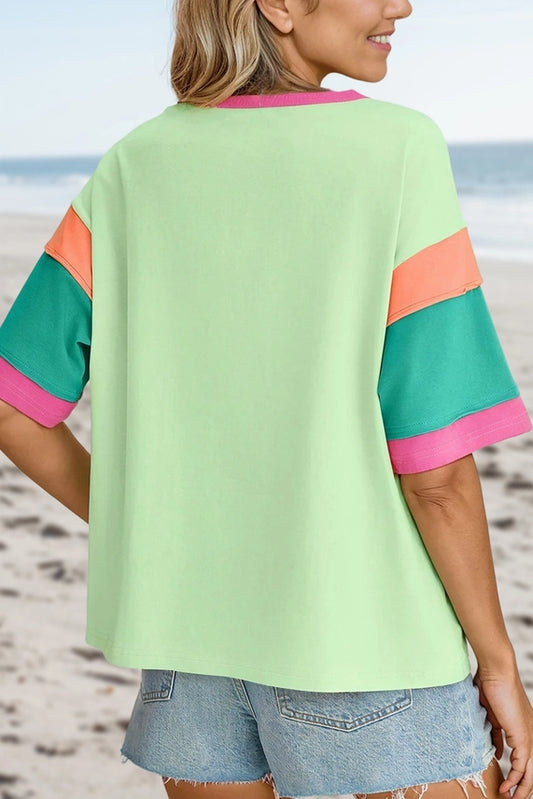 GREEN COLOR BLOCK SS TOP