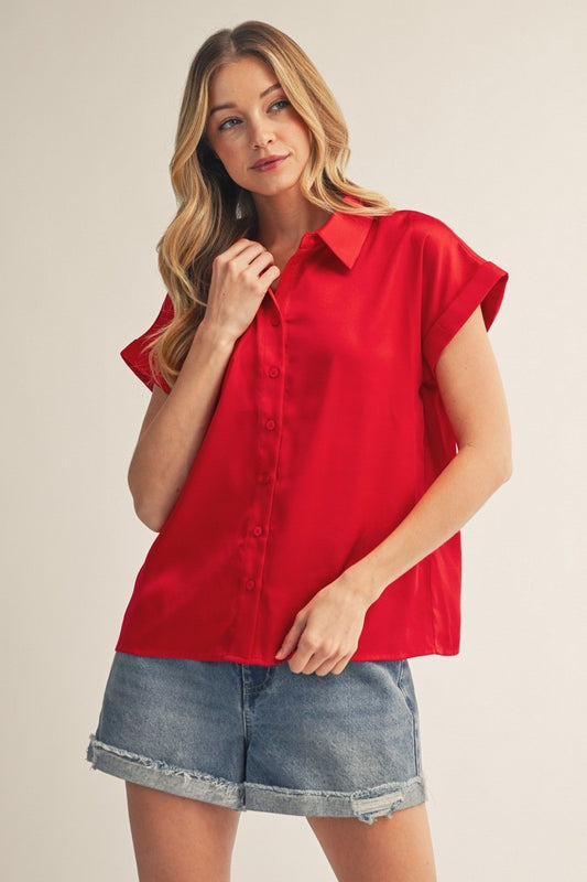 SATIN BUTTON RED TOP