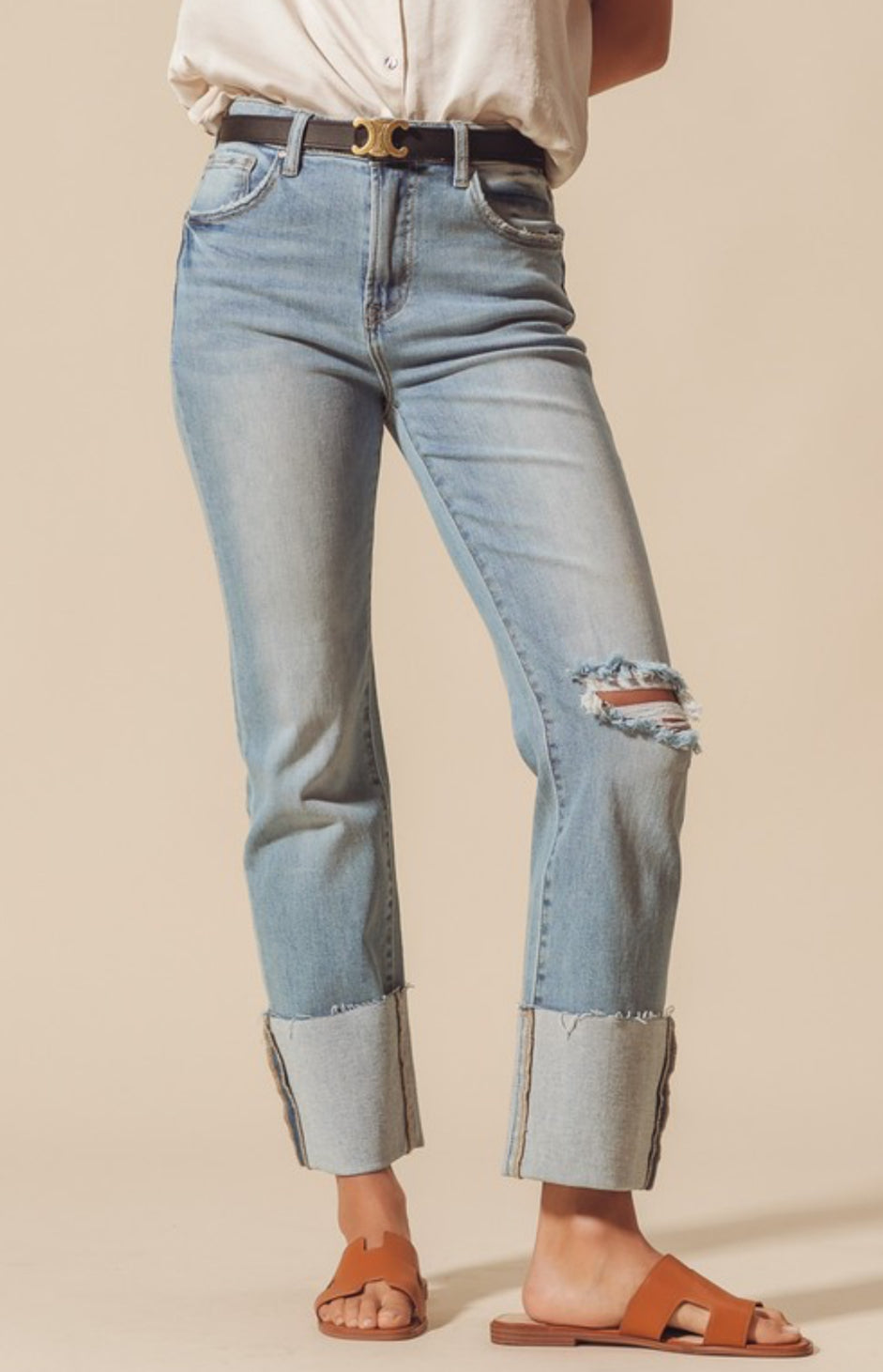 Cuff Slim Fit Mid Rise Jean