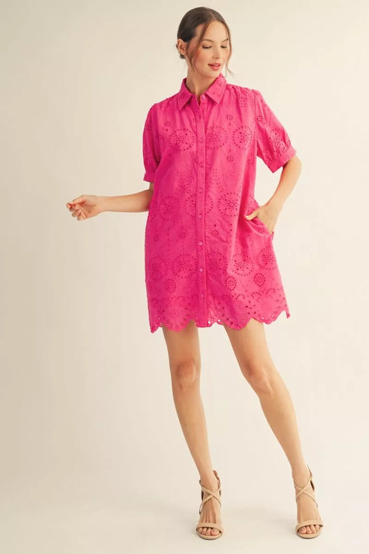 SCALLOP HEM PINK DRESS