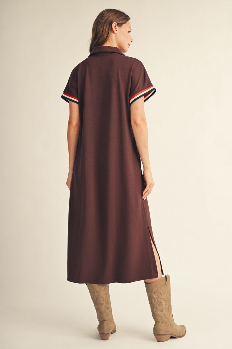 FALL VIBE ZIP BROWN DRESS
