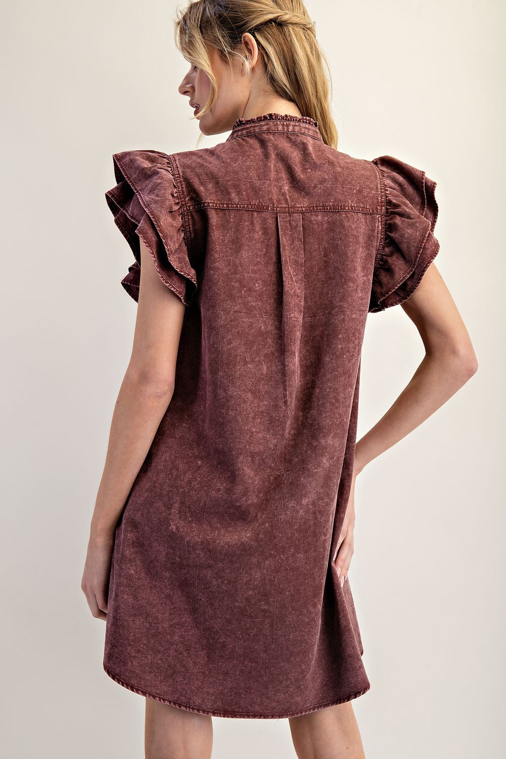 WINE WASHED BUTTON DRESS