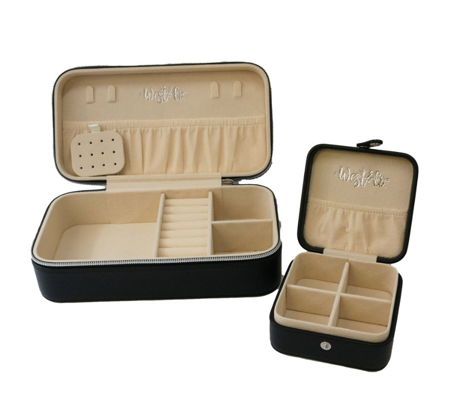 Small Black Faux Leather Travel Jewelry Case