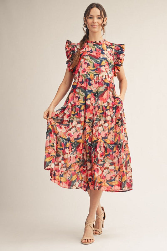 RUFFLED FLORAL MULTI DRESS