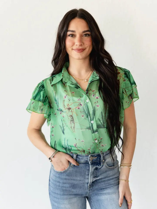 CACTUS FLUTTER GREEN TOP
