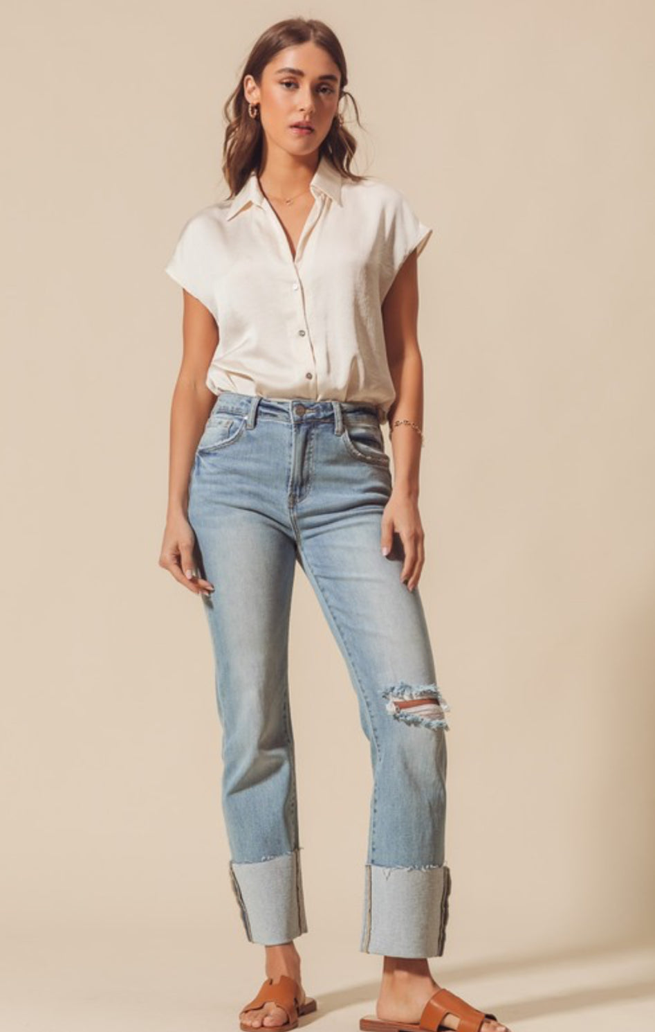 Cuff Slim Fit Mid Rise Jean