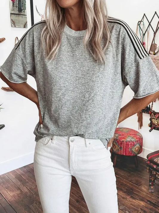 RAW EDGE STRIPE GREY TEE
