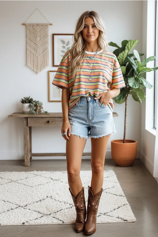 STRIPED RELAXED APRICOT TOP
