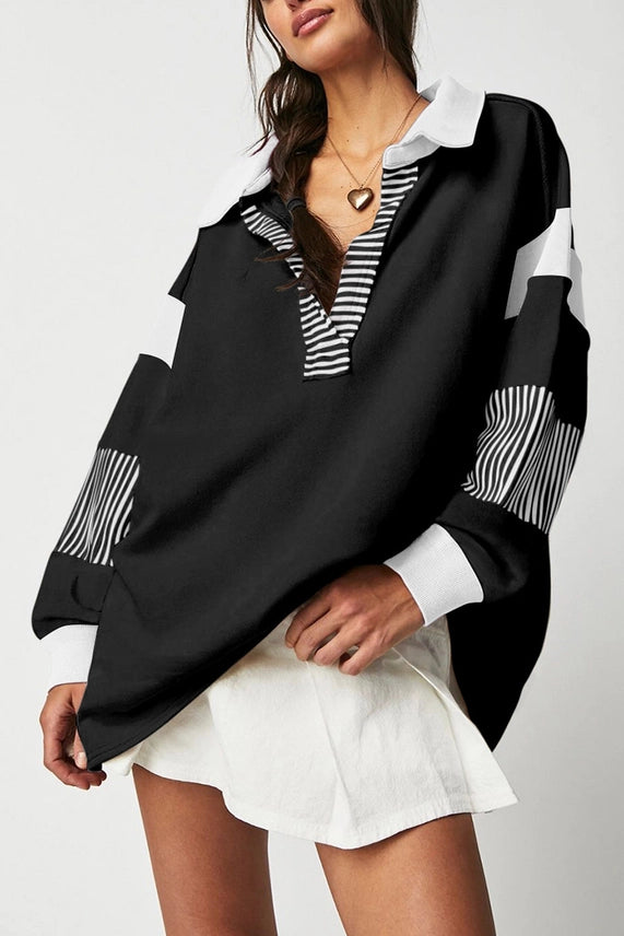 COLLAR STRIPE PATCH SWEATER