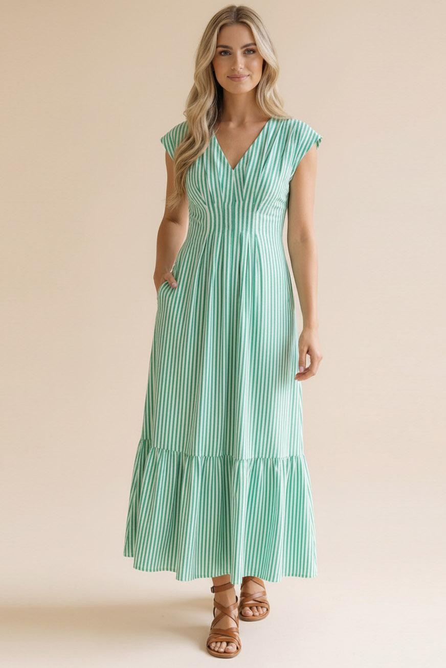 GREEN CAP SLEEVE DRESS