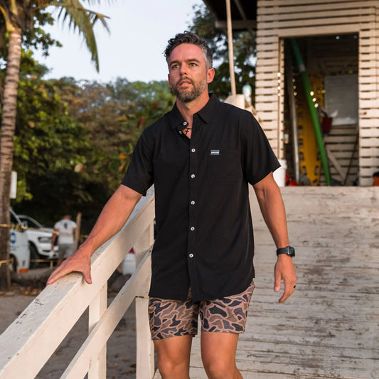 PERFROMANCE BUTTON UP HEATHER BLACK