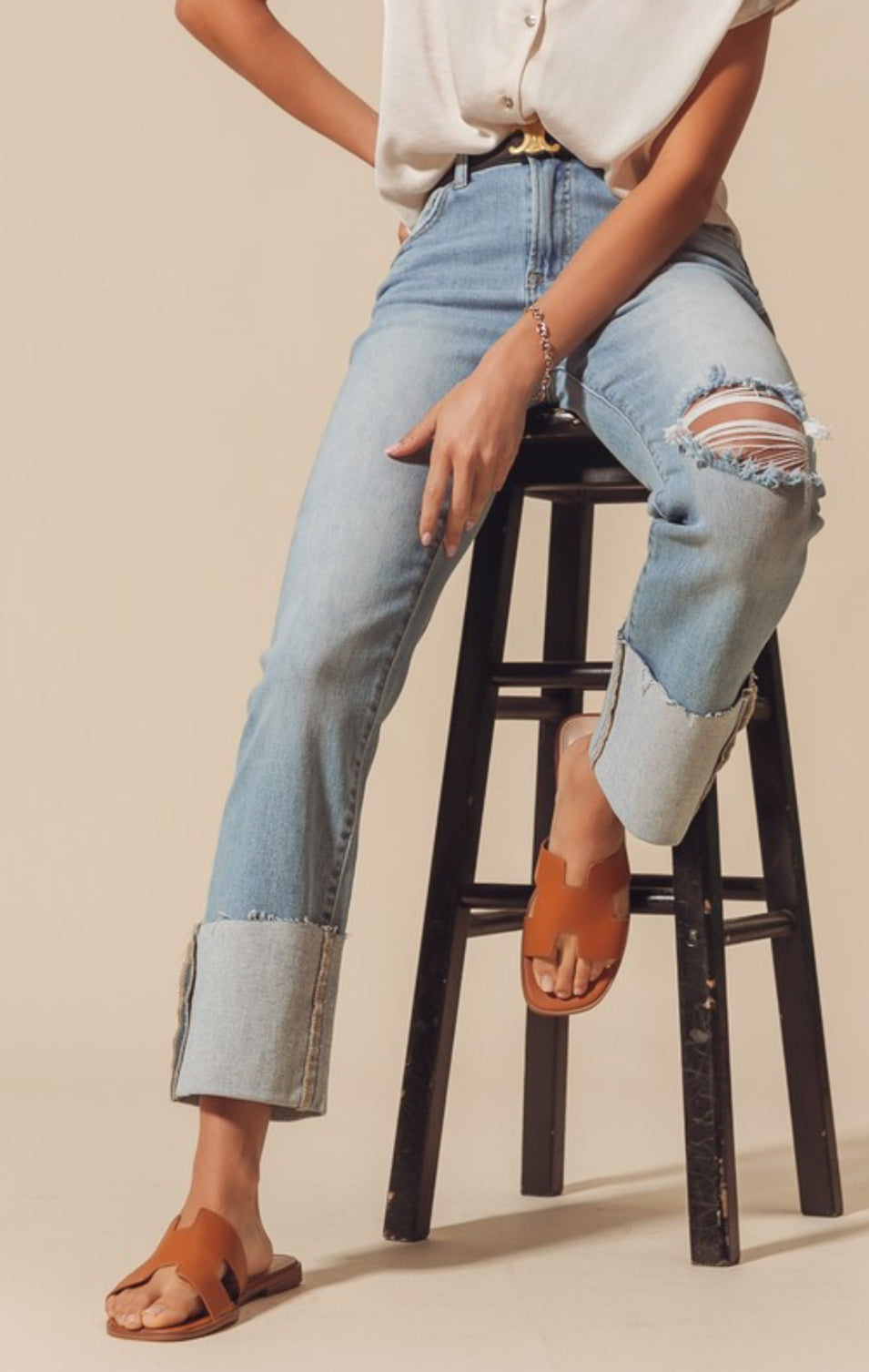 Cuff Slim Fit Mid Rise Jean