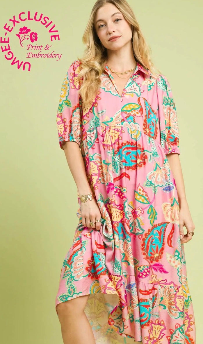 MIX PAISLEY PINK MIX MAXI DRESS