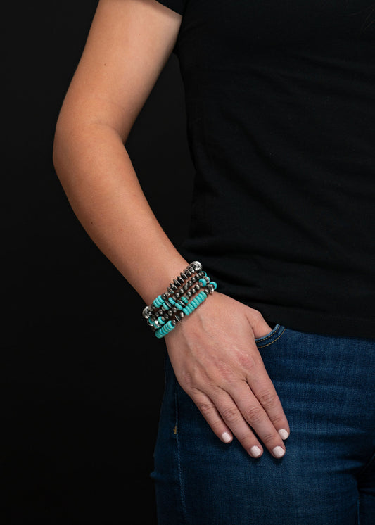 5 strand Turquoise and Silver Assorted Bracelet