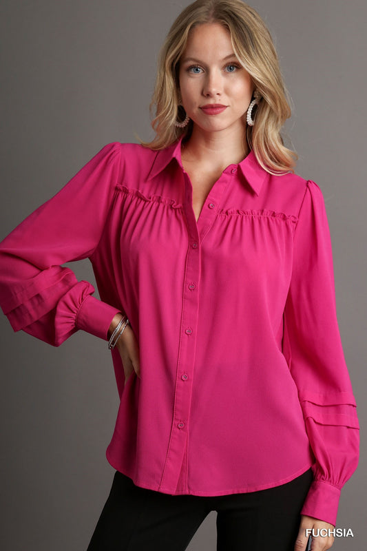 BASIC RUFFLE FUCHSIA LS TOP