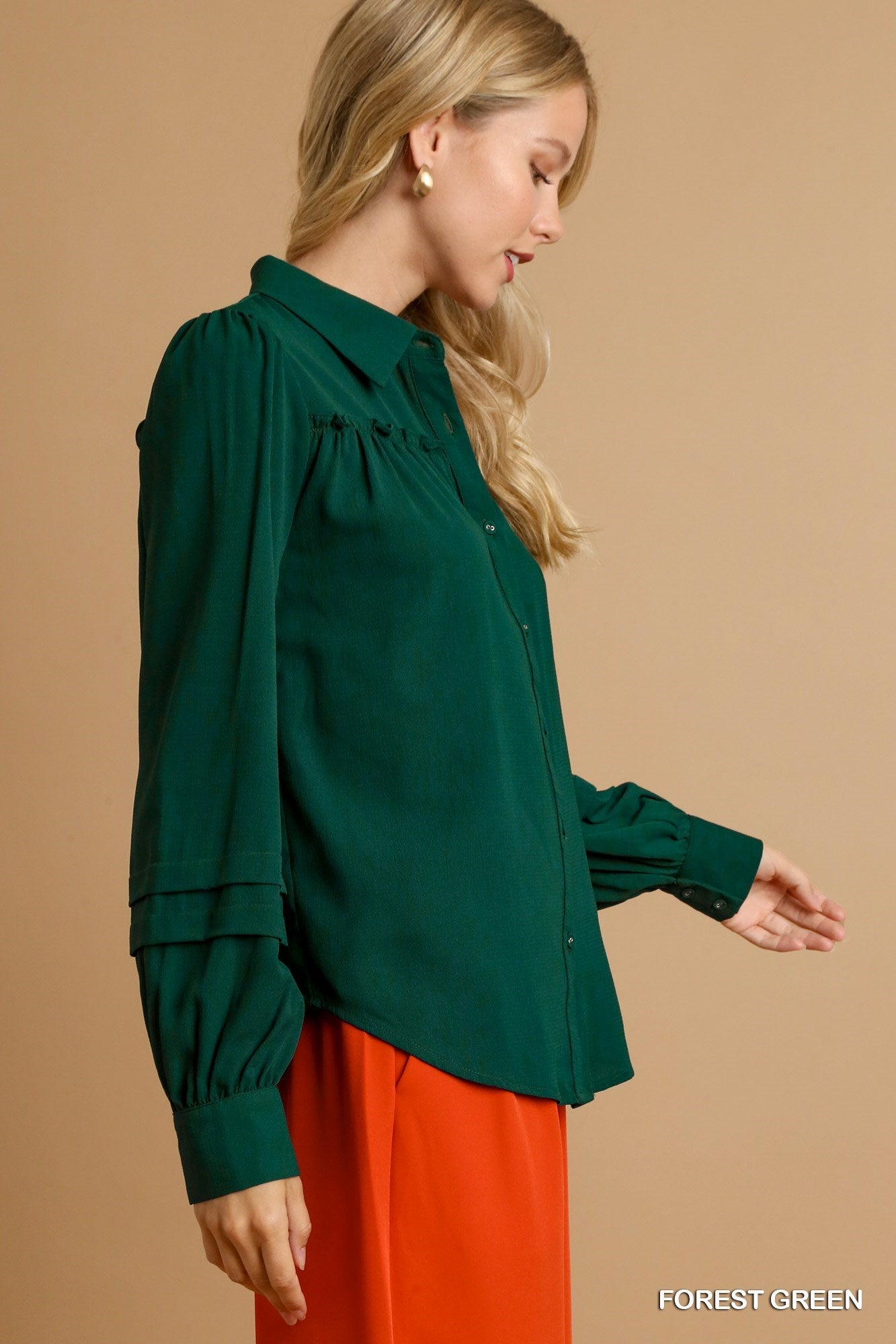 BASIC RUFFLE GREEN LS TOP