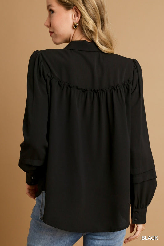 BASIC RUFFLE BLACK LS TOP