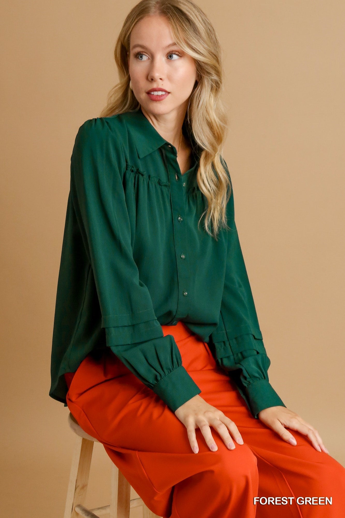 BASIC RUFFLE GREEN LS TOP
