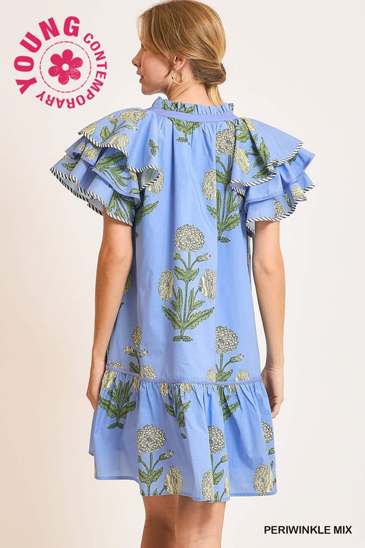 FLORAL PERIWINKLE MINI DRESS
