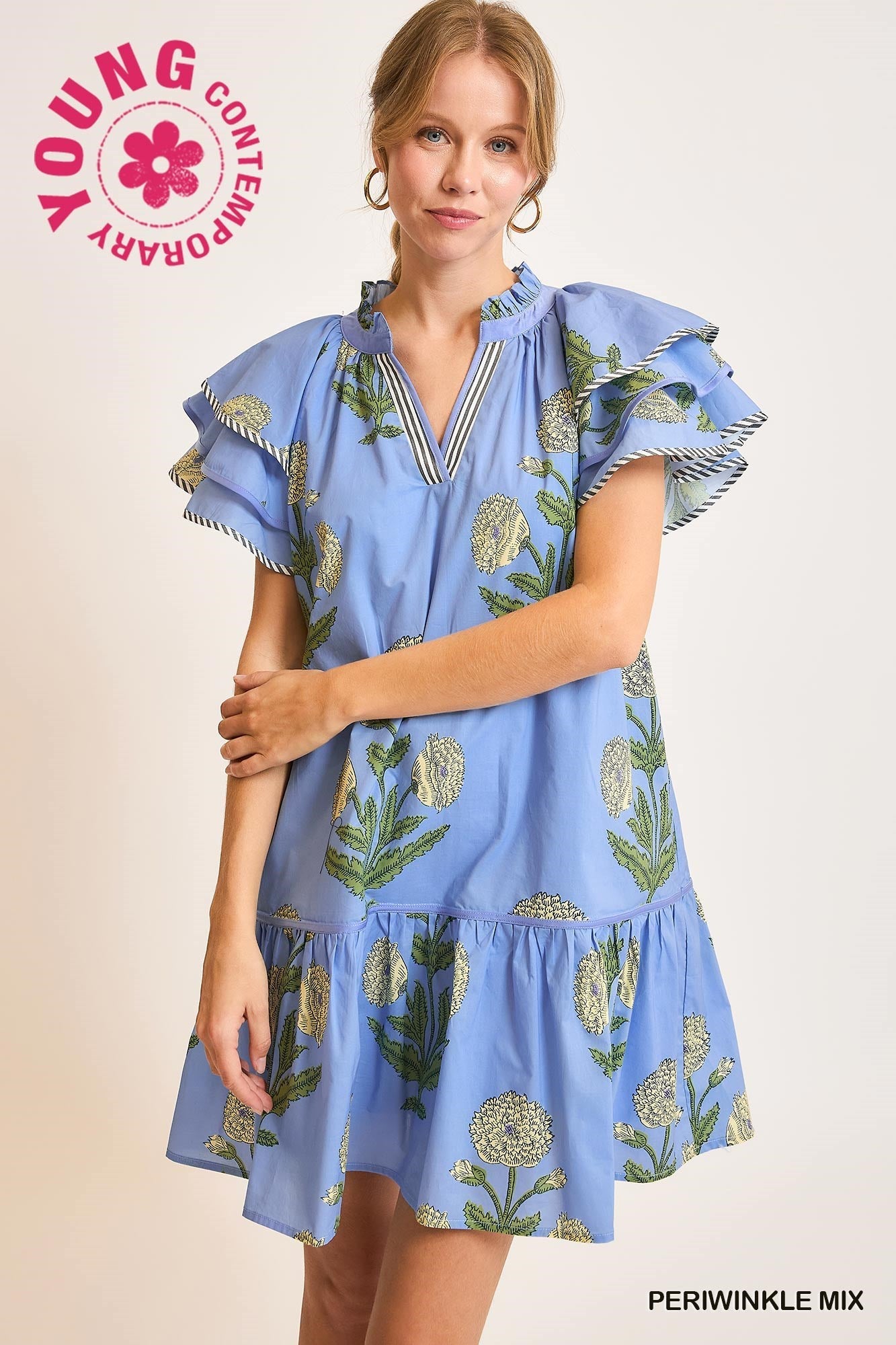 FLORAL PERIWINKLE MINI DRESS