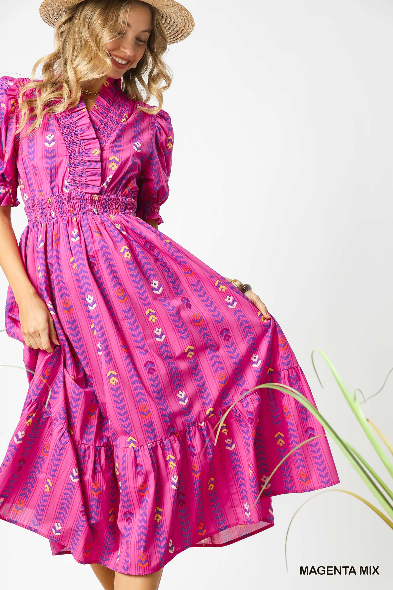 SMOCKED TIERED MAXI DRESS