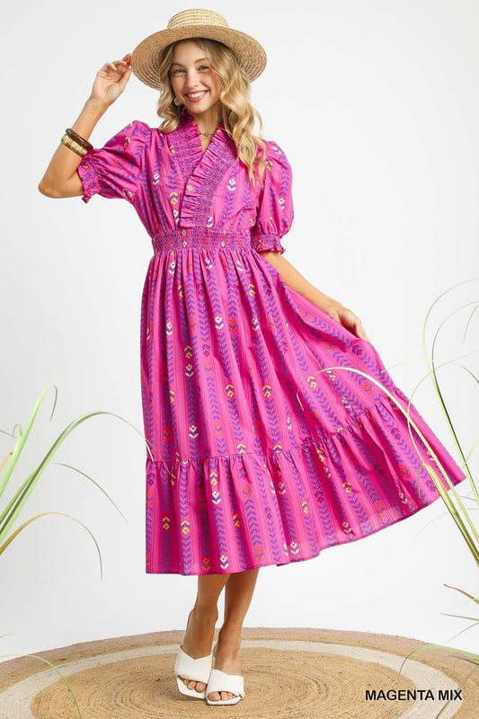 SMOCKED TIERED MAXI DRESS