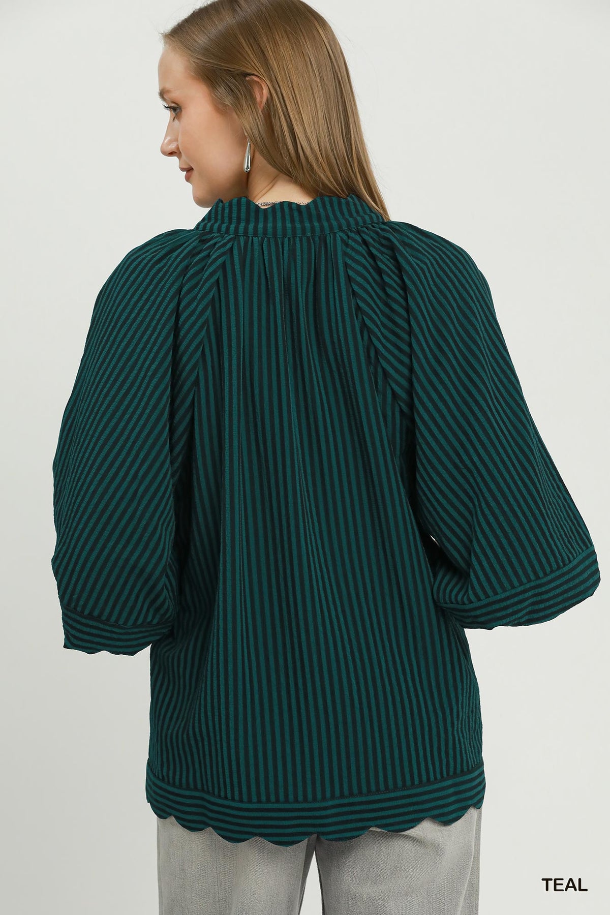 V-NECK TEAL STRIPE TOP