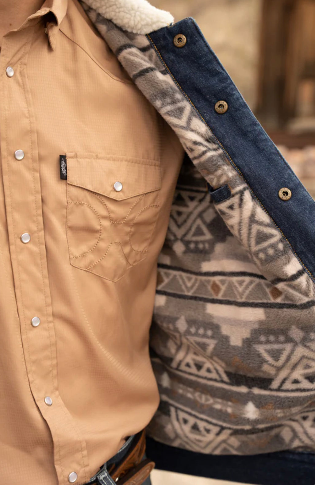 Hooey Mns Cream Sherpa Denim Jacket