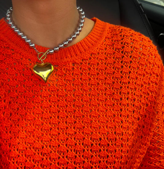 2 TONED GLAM HEART NECKLACE