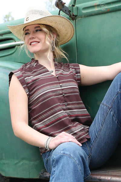 WMNS BROWN SS BLOUSE
