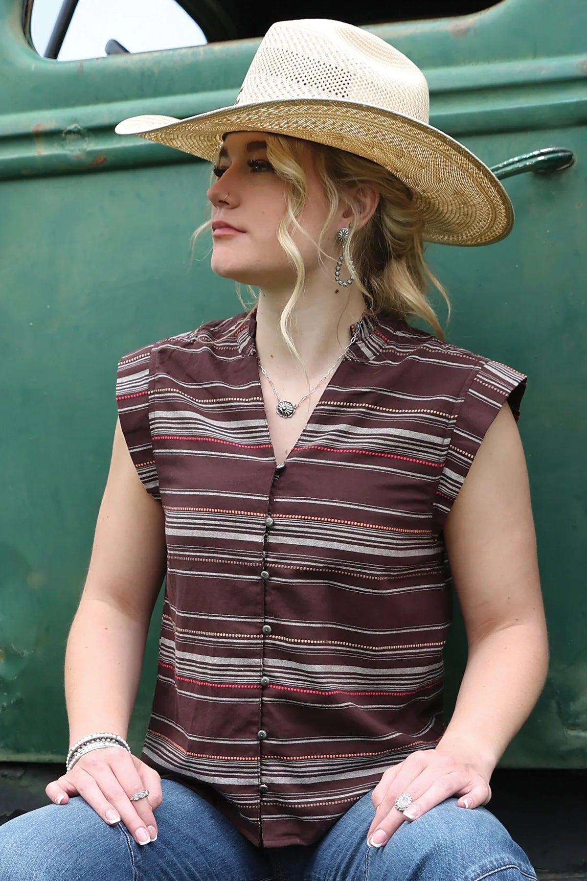 WMNS BROWN SS BLOUSE
